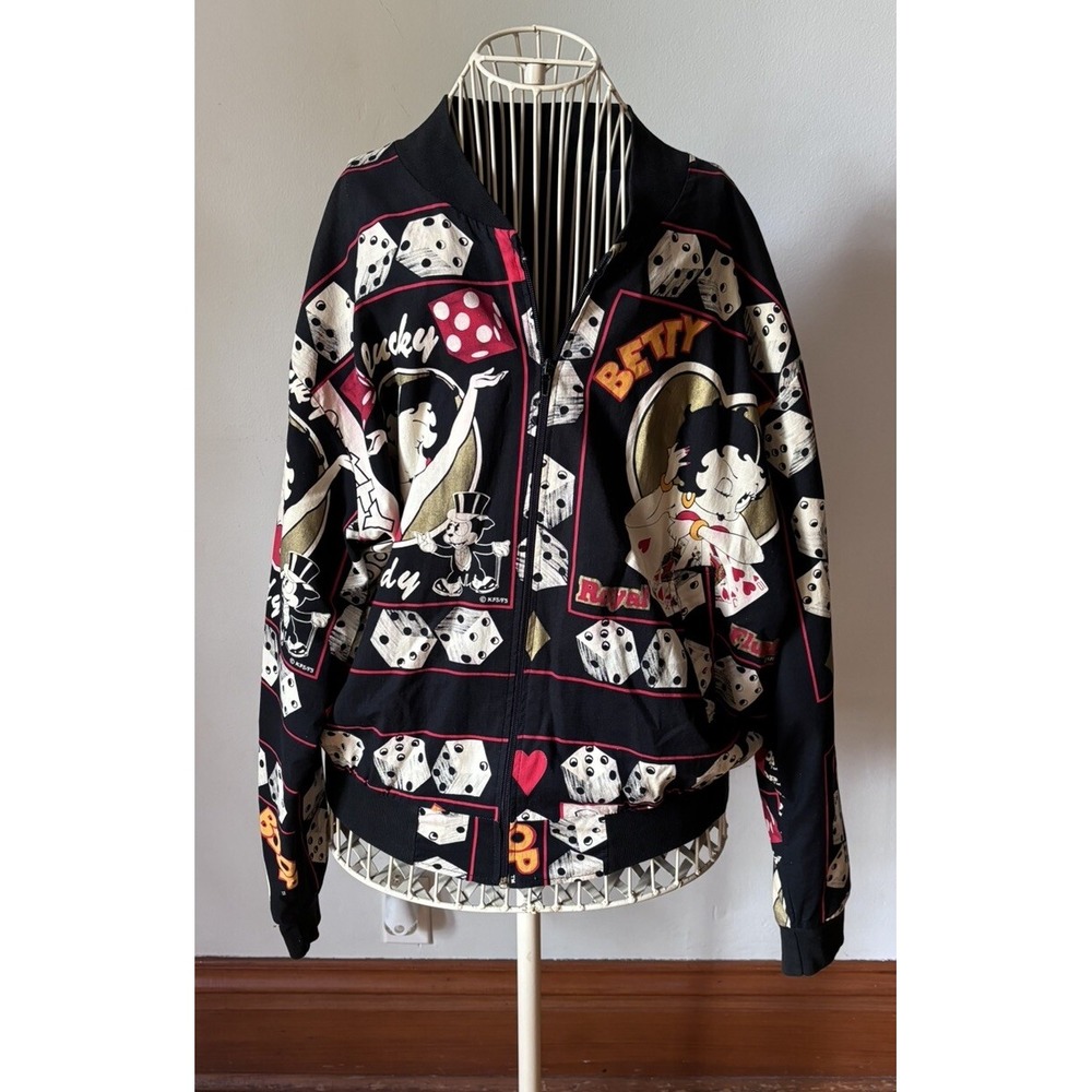 Vintage Betty Boop Casino Gamble Dice Playing Cards Zip Up Jacket Y2K